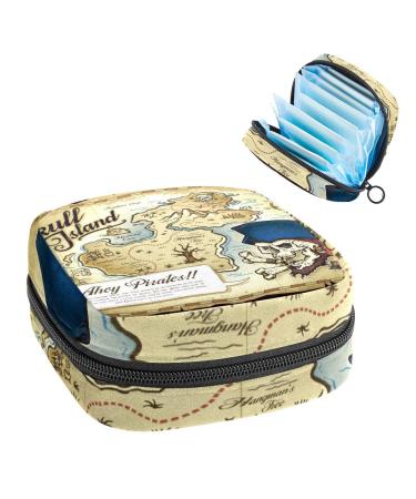 Skull Island Treasure Map Sanitary Napkin Storage Bag Feminine Menstrual Cup Pouches Nursing Pad Holder Tampon Bags Portable Period Bag for Women Teen Girls 1Pcs Multi-colored 9