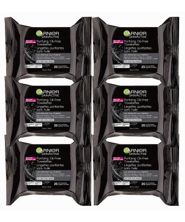 Garnier SkinActive Clean+ Charcoal Oil-Free Makeup Remover Wipes, 25 Count, 6 Pack 25 Count (Pack of 6)