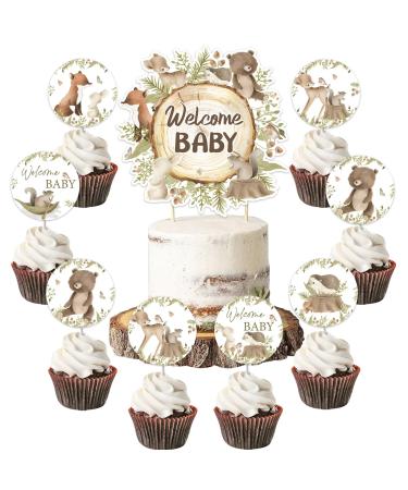 kreat4joy Boho Woodland Baby Shower Decorations Safari Woodland Cake Cupcake Toppers for Welcome Baby Shower Girl Boy Boho Jungle