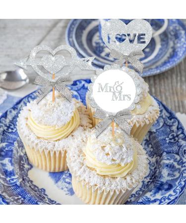 Blopee Wedding Cupcake Topper Silver Wedding Cake Toppers Bride and Groom Funny Round Mr & Mrs Cupcake Toppers and Heart Cupcake toppers 12 PCS Elegant Wedding Toppers for Cake Decorations Silver MR&MRS2 - Buy Online on GoSupps.com