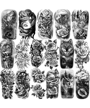 77 Sheets Temporary Tattoo for Men and Women  17 Sheets Half Arm Chest Shoulder Fake Tattoos  60 sheets Tiny Black for Adults  Waterproof Realistic Tattoos Long-Lasting