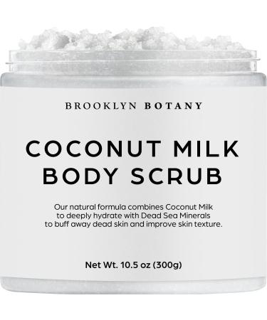 Brooklyn Botany Dead Sea Salt and Coconut Milk Body Scrub - Moisturizing and Exfoliating Body, Face, Hand, Foot Scrub - Fights Stretch Marks, Fine Lines, Wrinkles - Great Gifts for Women & Men - 10.5 oz Coconut Milk 10 Oun
