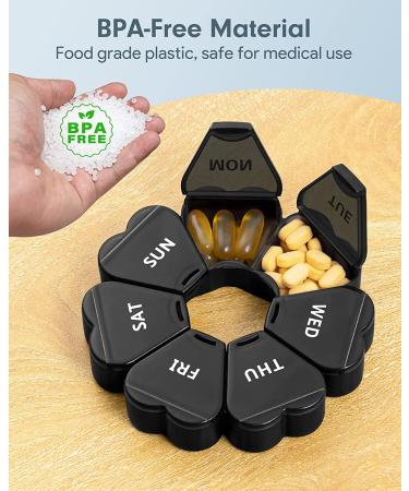 Large Weekly Pill Organizer Box 7 Day - KAPENS Flower Design, Portable Case for Vitamins, Fish Oil, Medicine - Black - Buy Online on GoSupps.com