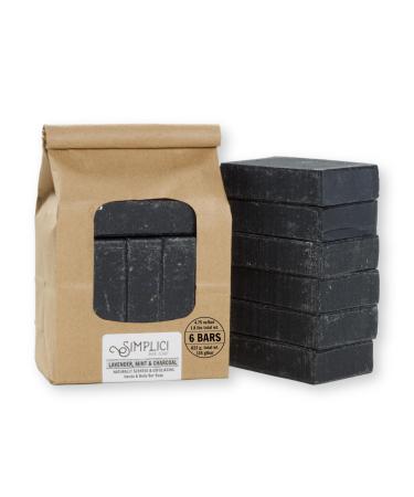 Lavender Mint & Charcoal Natural Soap (smooth + pure essential oils) 6 Bar Value Bag. Palm Free.