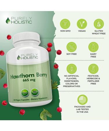 Hawthorn Berry Capsules 665mg - 150 Capsules - 5 Mo. Supply - High Strength 4:1 Extract - Non GMO - Vegan - Cardio & Digestive Support - Buy Online on GoSupps.com