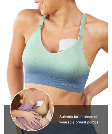 HOFISH Seamless Nursing Sports Bra XL Blue-Green | Medium Impact Racerback Pregnancy & Breastfeeding Bra - Buy Online on GoSupps.com