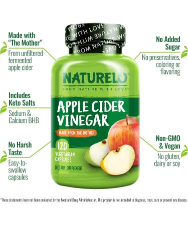 NATURELO Apple Cider Vinegar Capsules - Natural ACV with Mother Supplement for Men & Women for Detox Cleanse and Weight Management - 120 Vegan Capsules (Pack of 2) 120 Count (Pack of 2) - Buy Online on GoSupps.com