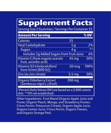 Fruily Organic Elderberry Immune Support Gummies - Vitamins C & D, Zinc, 50 Mixed Fruit - Buy Online on GoSupps.com
