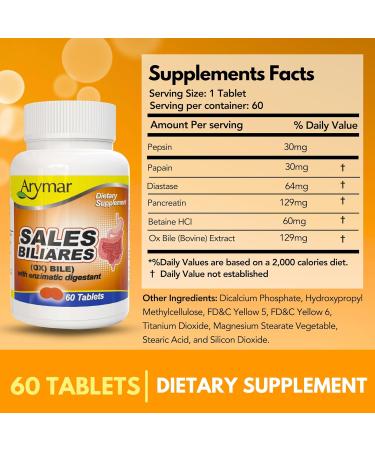 Arymar Sales Biliares Ox Bile with Digestive Enyzmes 60 Tabs 1 Count (Pack of 60) - Buy Online on GoSupps.com