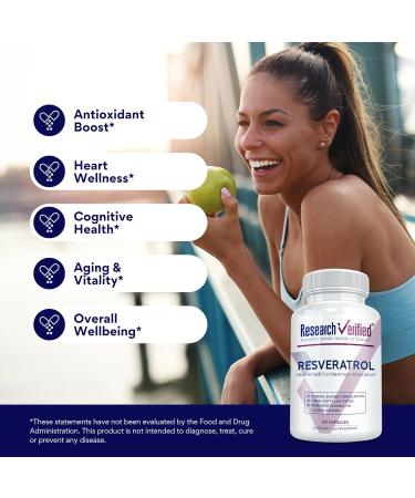 Research Verified Resveratrol - 98% Trans-Resveratrol 1000 mg Anti-Aging Support - 1 Bottle - 60 Capsules 60 Count (Pack of 1) - Buy Online on GoSupps.com