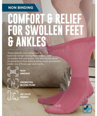 Diabetic Socks 4 Pairs Non-Binding for Women & Men - Gripper Non-Slip Medium Light Blue Purple Pink - Buy Online on GoSupps.com