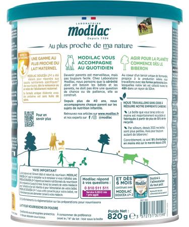 Modilac - Lait Infantile en Poudre Douc a 1 - Convient en Relais de l'Allaitement Maternel - Fabriqu en France Sans Huile de Palme - 1er Age De 0 6 Mois - Lot de 3x820g 820 g (Lot de 3) - Buy Online on GoSupps.com
