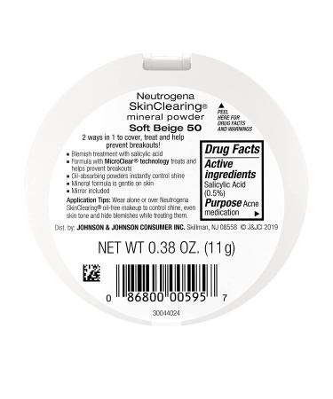 Neutrogena SkinClearing Mineral Acne-Concealing Pressed Powder Compact - Soft Beige, 0.38 oz - Oil-Absorbing Makeup with Salicylic Acid - Buy Online on GoSupps.com