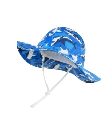 LANGZHEN Beach Sun Protection Hat for Baby Girls Adjustable Toddler Kids Hat Wide Brim Summer Play Hat with Chin Strap Black shark-Blue 2-4 Years - Buy Online on GoSupps.com