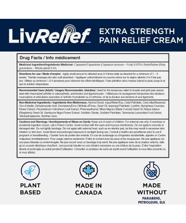 LivRelief Extra Strength Chronic Angry Pain Relief Cream - Penetrating Relief for Joint Muscle Pain & Inflammation Arthritis & Osteoarthritis Aid - Natural Plant Based Cream Made in Canada Unscented (100g) - Buy Online on GoSupps.com
