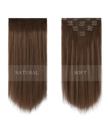 Feshfen 100% Remy Human Hair Clip-In Extensions - 7 Parts Balayage Chestnut Brown & Ash Blonde - 55cm Real Hair Clips for Volume & Length - Buy Online on GoSupps.com