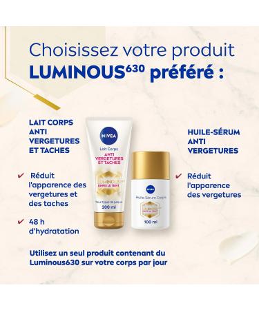 NIVEA Luminous630 Anti-Stretch Marks and Stains Body Lotion (1 x 200 ml) Anti-Spot Moisturizing Body Care 48 Hour Stretch Mark Reducer Women's Care for All Skin Types - Buy Online on GoSupps.com