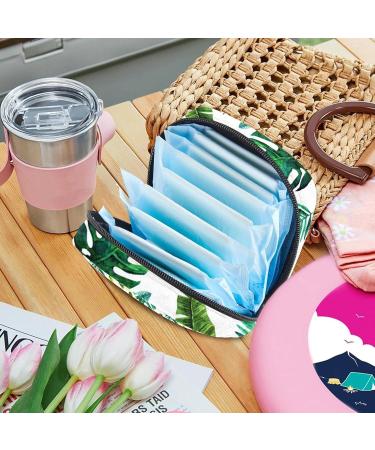 Menstrual Pad Bag with Zipper - Stylish Women's Napkin & Tampon Organizer - Tropical Green Leaf Design - Buy Online on GoSupps.com