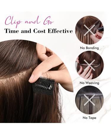 Reecho Clip-In Hair Extensions | 4PC Thick 60CM Dark Brown with Blonde Highlights | Natural Soft Beach Waves - Buy Online on GoSupps.com
