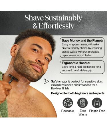 Kitsch Double Edge Safety Razor - Reusable Razor for Men & Women Includes 5 Refills Extra-Long Handle Silicone Cap - Perfect Travel Essential in Black - Buy Online on GoSupps.com