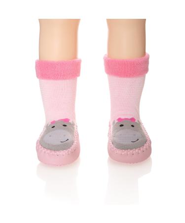 Eocom Baby Boy Girls Toddlers Animal Moccasins Non-Skid Indoor Slipper Winter Warm Shoes Socks 18-24 Months Cow