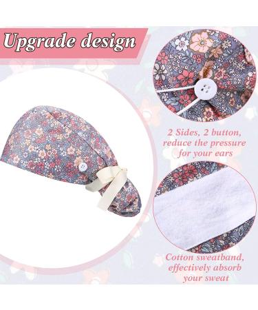 Adjustable Bouffant Cap with Button - 6 Pieces (Floral Print) | Women's Ponytail Hat - Buy Online on GoSupps.com