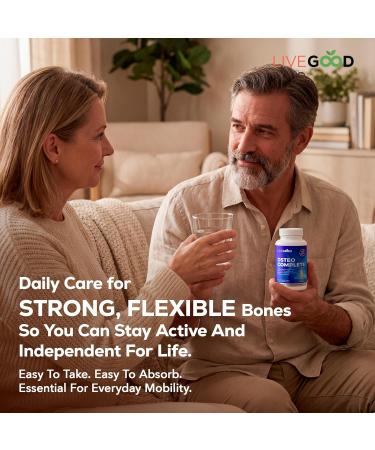LiveGood Osteo Complete Bone and Joint Support with Highly Absorbable Calcium Glucosamine Eggshell Membrane Boron and Silica for Bone Density Flexibility and Mobility (90 Capsules) - Buy Online on GoSupps.com