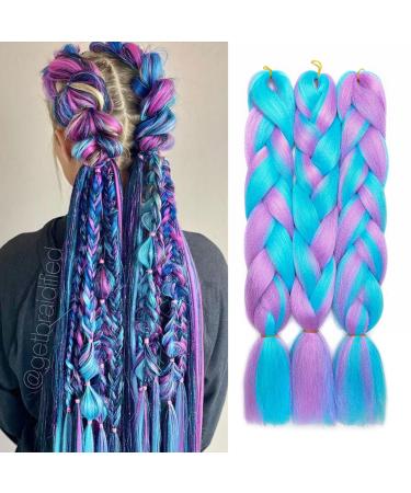 Tess Braids Extensions light purple/blue 60 cm Jumbo Braids Kanecalon Kunsthaar For single-leased box braids hair extension braid 100g/bundle ombre hair braids extension (1 piece-helllila/blue) 60 cm (1 piece) light purple/blue - Buy Online on GoSupps.com
