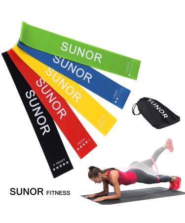 SUNOR Resistance Loop Bands Resistance Exercise Bands for Home Fitness Crossfit Stretching Strength Training Physical Therapy Natural Latex Workout Bands Pilates Flexbands 5 Level