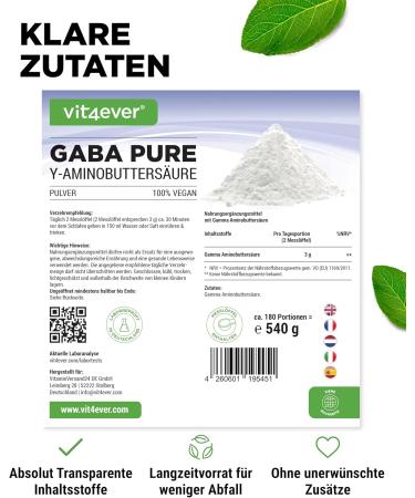 Gaba Pure 540g - 100% Pure Laboratory Tested Powder | Vegan Gamma-Aminobutyric Acid | 180 Servings | Premium Quality - Buy Online on GoSupps.com