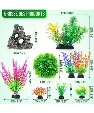 Borlech Aquarium Rock Decorations Set - 9 Pieces Plastic Plants & Green Rock | Enhance Your Fish Tank Decor - Buy Online on GoSupps.com