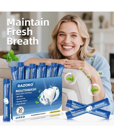 RAZOKO Mouthwash Travel Size-Portable Fresh Mint Packets,Alcohol & Fluoride Free Mouthwash,Disposable Oral Care Strips Mint 0.41 Fl Oz (Pack of 20) - Buy Online on GoSupps.com