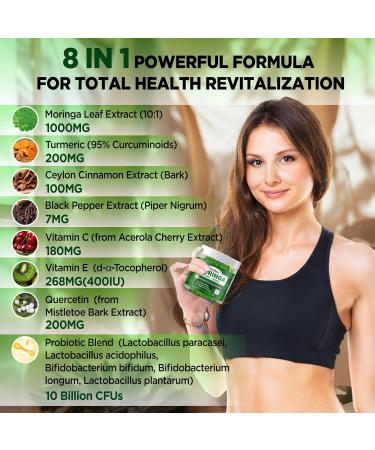 Moringa Gummies for Women Men, Pure Organic Moringa Leaf Extract Supplement with Vitamin C & E, Turmeric, Ceylon Cinnamon, Probiotics for Gut & Immune Health, Supergreen, Sugar-Free, Vegan, 60 Chews - Buy Online on GoSupps.com