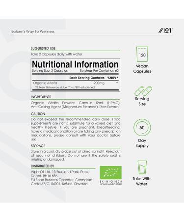 Organic Alfalfa 1200mg Capsules - Certified Organic, Non-GMO, Gluten-Free, Halal - 120 Vegan Capsules - Buy Online on GoSupps.com