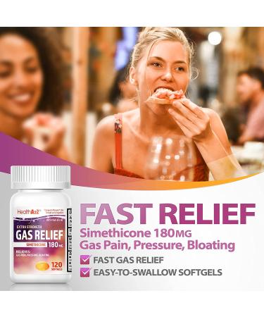 HealthA2Z Gas Relief Simethicone 180mg - 120 Softgels | Ultra Strength for Stomach Discomfort & Gas | Anti Flatulence Formula | Fast Gas Relief - Buy Online on GoSupps.com