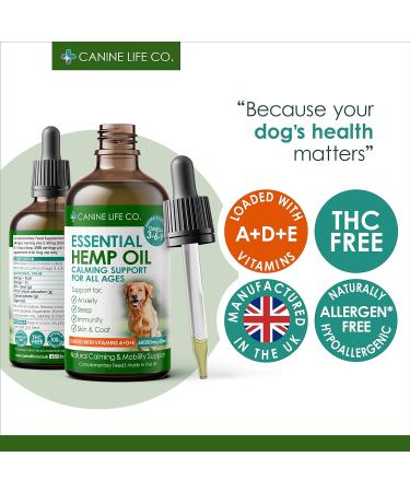 Canine Life Co. Hemp Oil 60ml 60,000mg - Dog Calming Supplement with Omega 3 6 9 - Joint Support - UK Made (1 Pot) - Buy Online on GoSupps.com