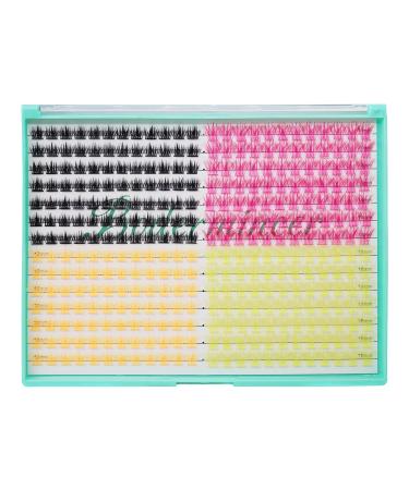 Bodermincer 336 Clusters D Curl 10-12-14-16mm Mixed Color Black+Orange+Rose+Yellow Colorful Wide Cluster False Eyelash Volume Lashes Natural Eyelashes Set DIY Eyelash Extension (10-12-14-16mm Mixed)