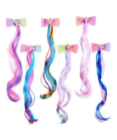 6 Colors Unicorn Bow Clips with Colored Hair Extensions Glitter Butterfly Hair Clips Wigs Curly Ponytails Hair Bows Princess Dress Up Headdress Horsetail Accessories 15 Inch - Buy Online on GoSupps.com