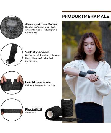 Self-Adhesive Bandage Pack of 6 - 7.5cm x 4.5m - Black Non-Woven Breathable & Waterproof for Hand & Ankle Injuries - Ideal for Swelling - Buy Online on GoSupps.com