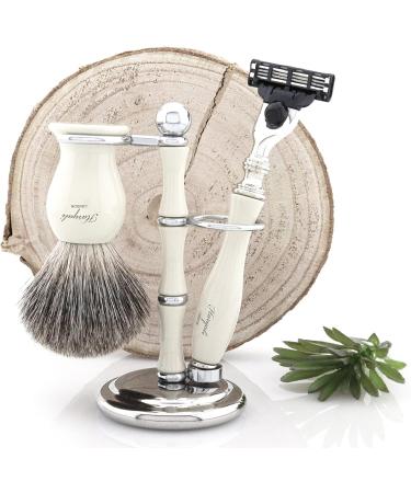 Haryali London Razor Set-3-part razor set-Razor with 3 edges-Best roof hair razor brush-shaving stand-white shaving set as a gift set