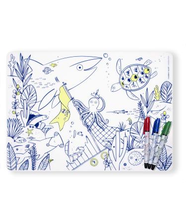MODERN-TWIST 100% plastic free silicone waterproof, dishwasher safe Mark-Mat, Mat & Marker Set, Sea Under the Sea