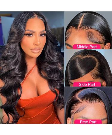 MEGALOOK 28 Inch Body Wave Human Hair Glueless Lace Front Wig - Pre Plucked 200% Density Natural Color with Baby Hair - Buy Online on GoSupps.com