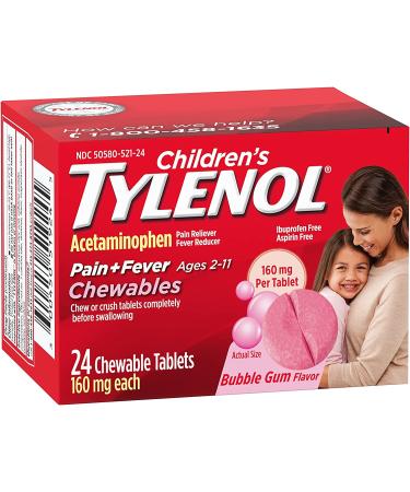 Tylenol Children's Chewables Acetaminophen - Bubble Gum Flavor - 24ct (Pack of 1) - Buy Online on GoSupps.com