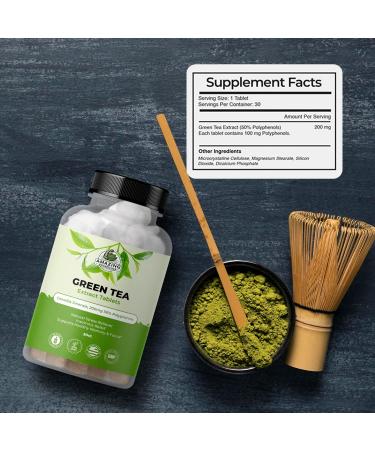 Amazing Botanicals Green Tea Extract Tablets - Camellia Sinensis, 200mg 50% Polyphenols | Daily Wellness Supplement | Non-GMO, Gluten Free - 30 Count - Buy Online on GoSupps.com