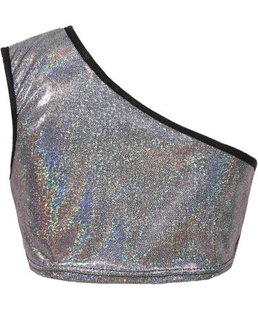 KKmeter Kids Girls One-Shoulder Sequins Dance Crop Top Performance Tank Vest 9-10 Black - Buy Online on GoSupps.com