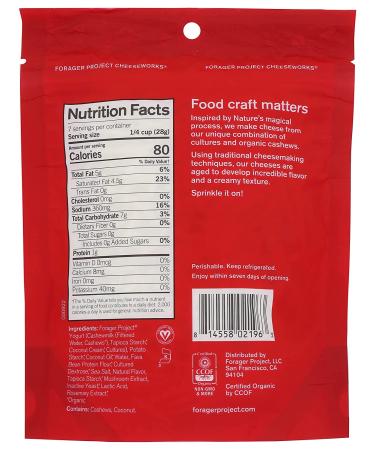 Forager Project Organic Plant Based Parmesan Cheese Grate 7 OZ - Vegan, Dairy-Free - Buy Online on GoSupps.com