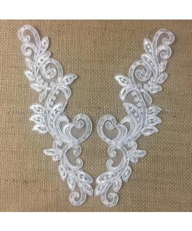 Bridal Applique Lace Pair - Hand Beaded Sequined Embroidered Organza - 10 Long - White - Ideal for Communion, Christening, and Crafts - Buy Online on GoSupps.com