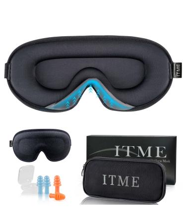 ITME Sleep Mask 100% Light Blocking Design 3D Eye Mask for Man Woman & Side Sleepers with Adjustable Elastic Strap Eye Masks for Sleeping/Travel/Yoga/Camping/Shift Work(Storage Bag+2 Pairs Earplugs)