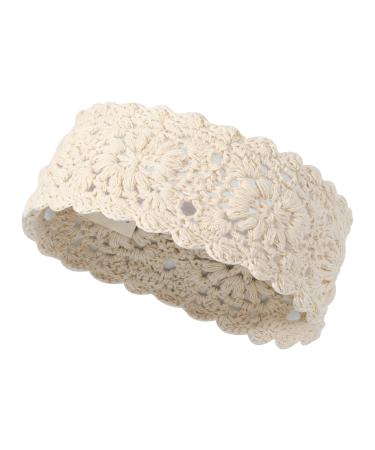 ZLYC Women Headband Handmade Crochet Knit Boho Flower Hair Bands (Crochet White)