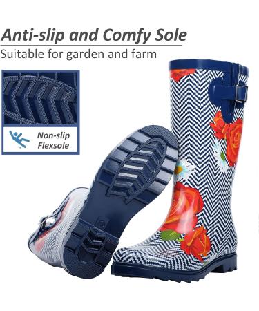 Landchief Women's Waterproof Garden Rain Boots - Tall & Mid Calf, Blue Wave - Size 9 - Buy Online on GoSupps.com